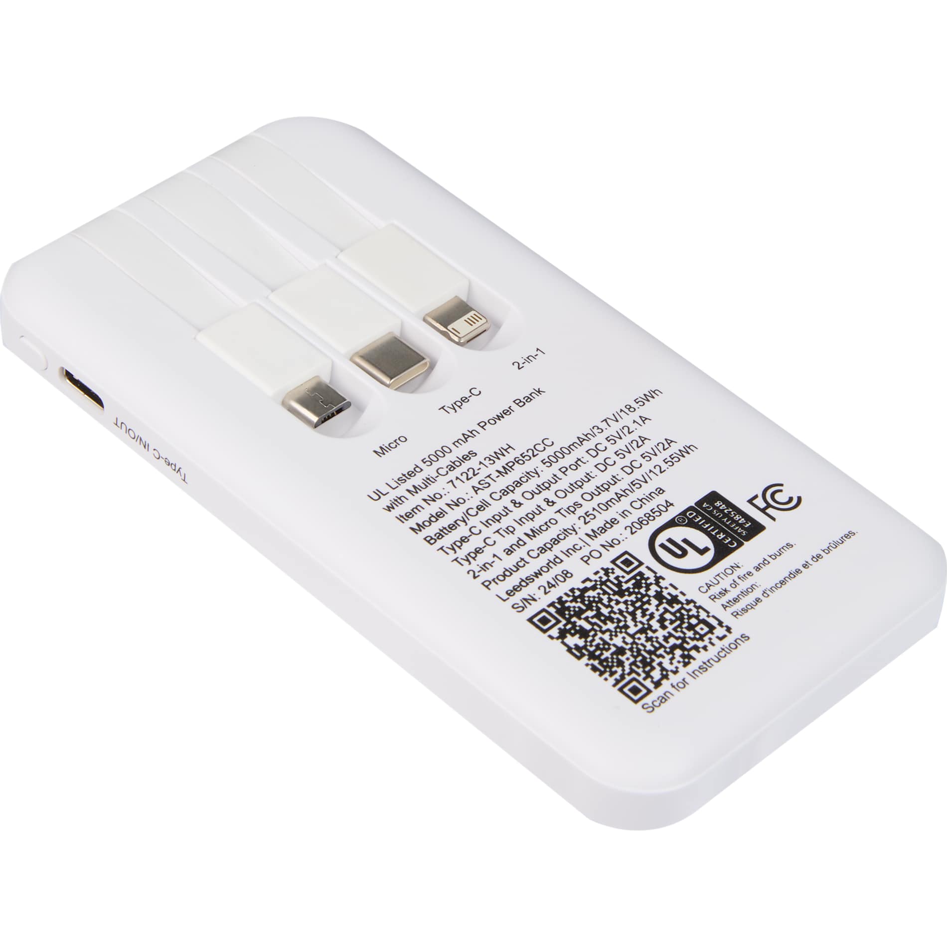 UL Listed 5,000 mAh Power Bank with Multi-Cables 40