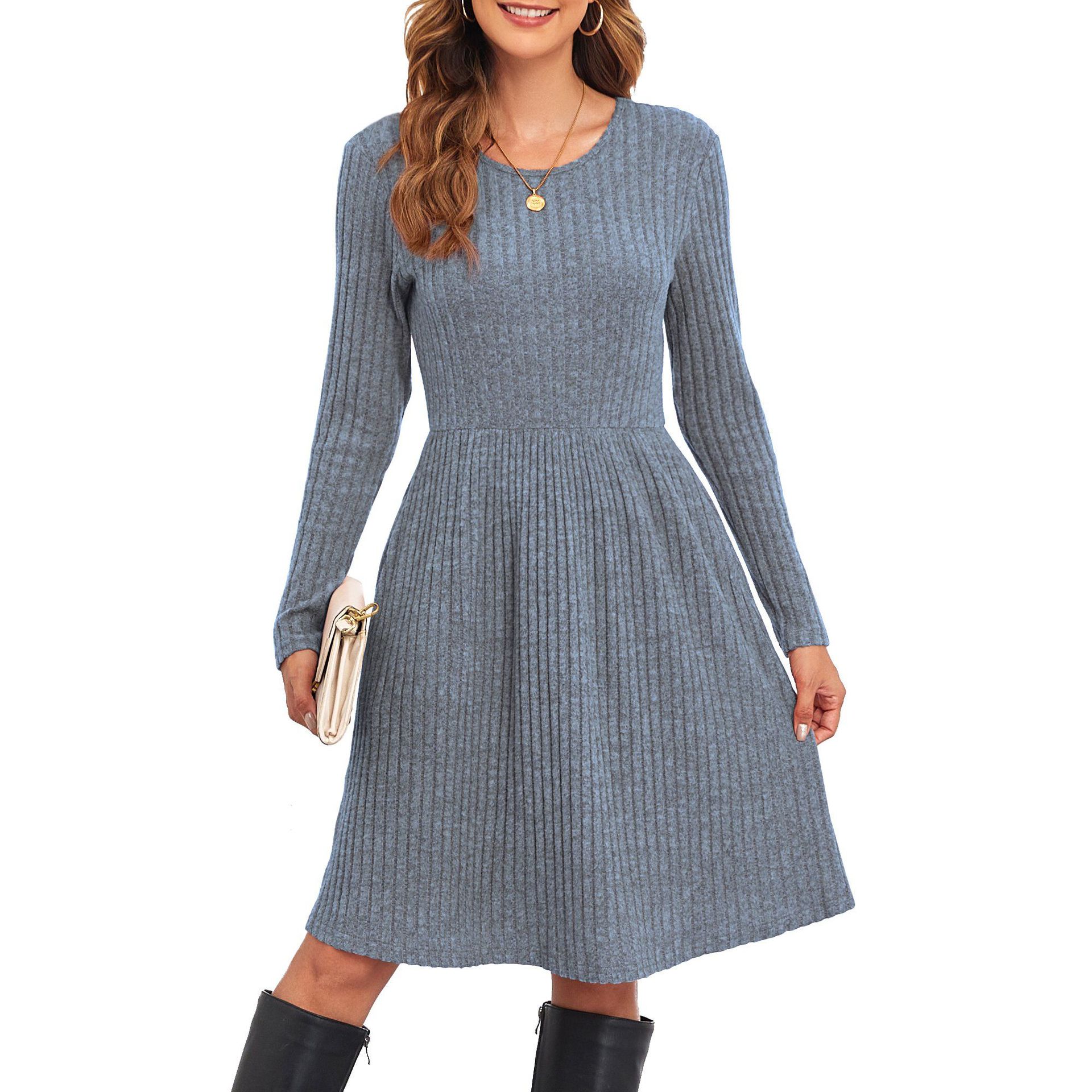 Women Long Sleeve Fall Dresses with Pockets 4