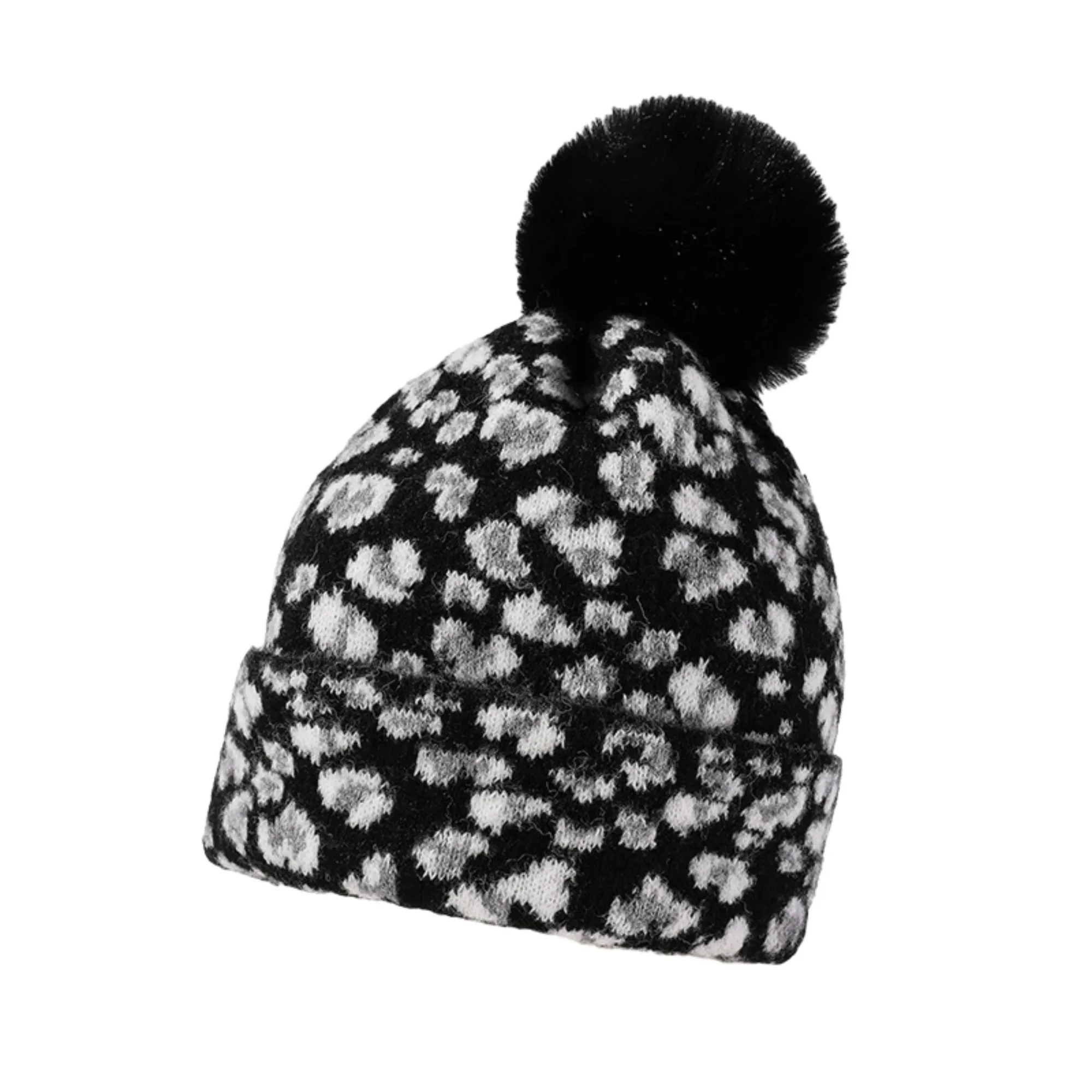 Warm Soft Plush Leopard-print Beanie Knit Hat Winter Hat 4