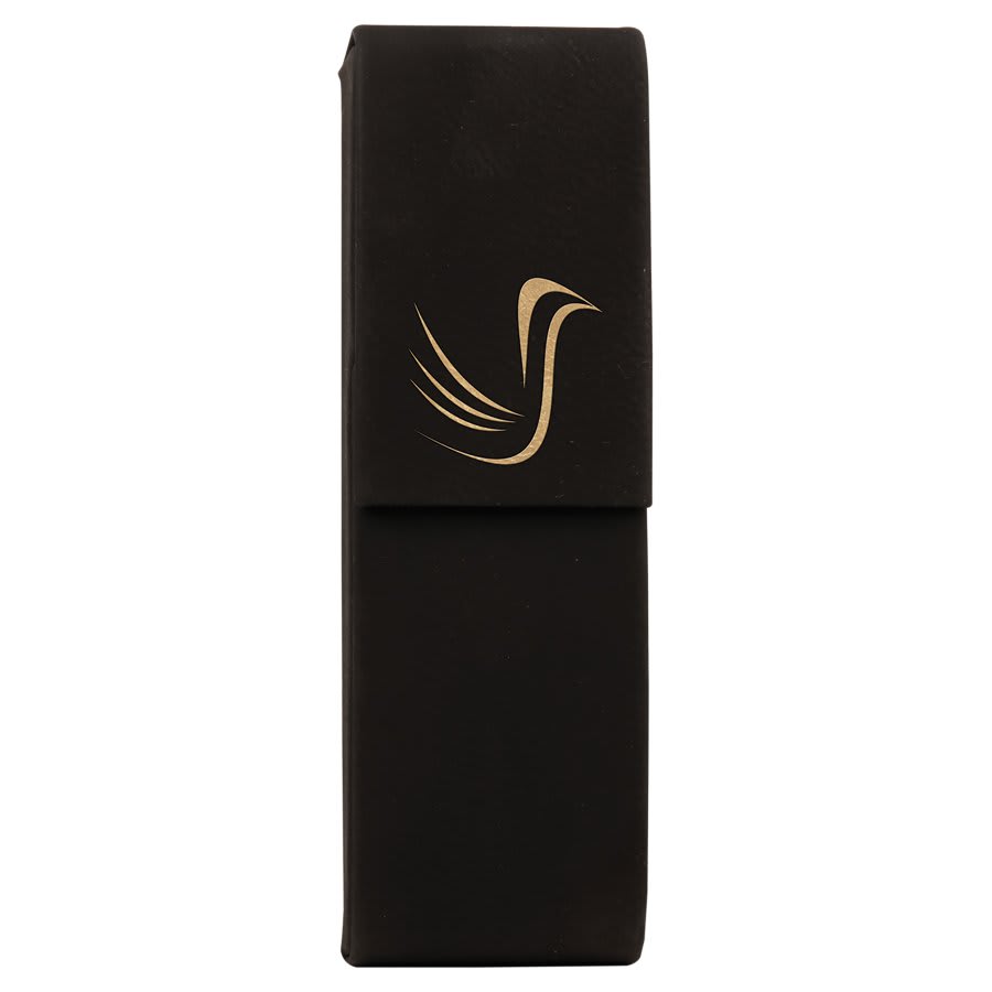 6 1/2" x 2" Black/Gold Leatherette Double Pen Case 2
