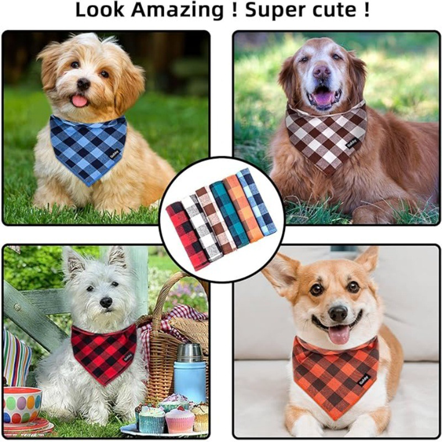 Plaid Polyester Dog Bandana — Large Bib Design for Pet 7