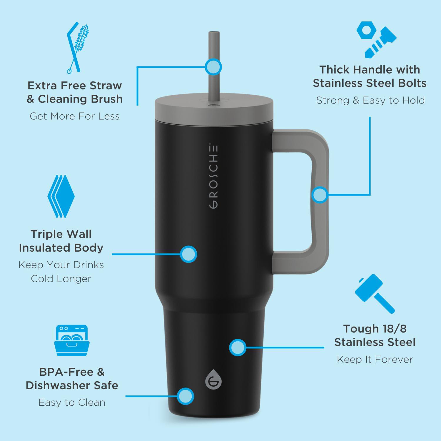 40 oz. GROSCHE® ASPEN Stainless Steel Insulated Straw Tumbler 1