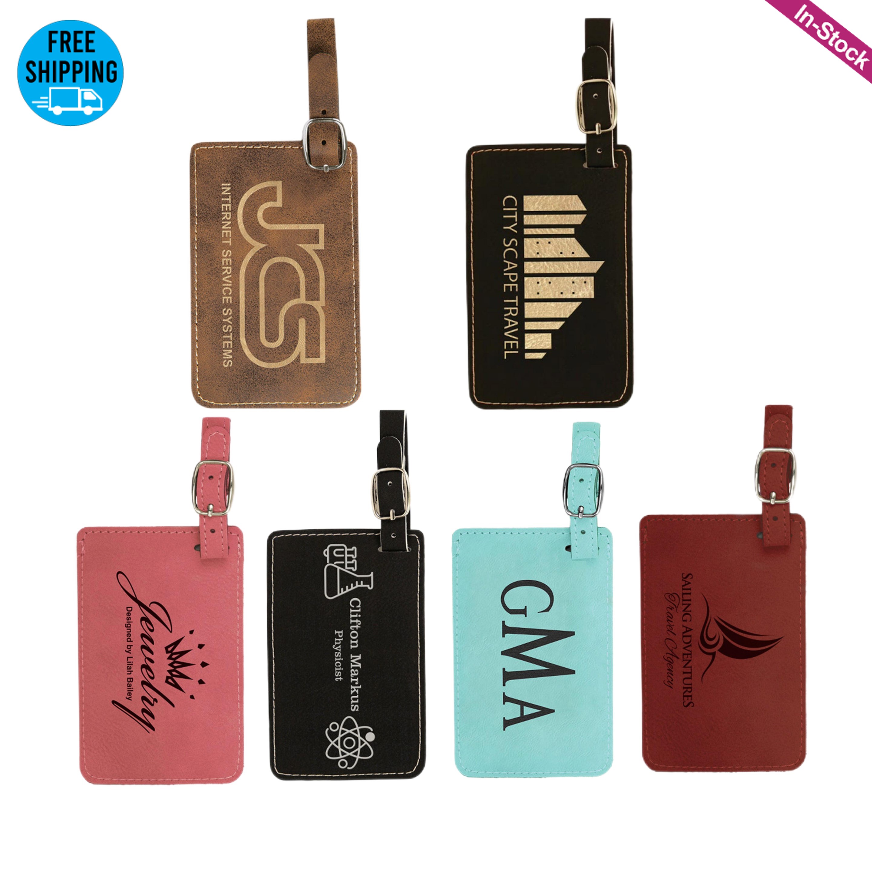 Laser Engraved Vegan Leather Luggage Tags, custom luggage tag with logo imprint 4