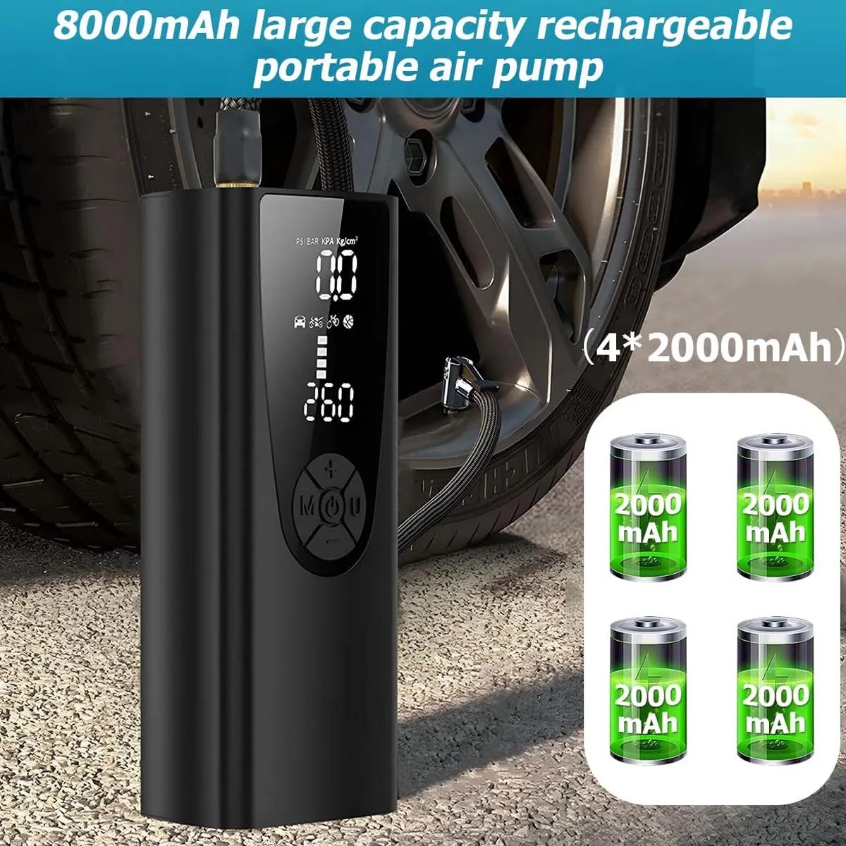 6000mAh Electric Portable Air Pump Tire Inflator Compressor 5