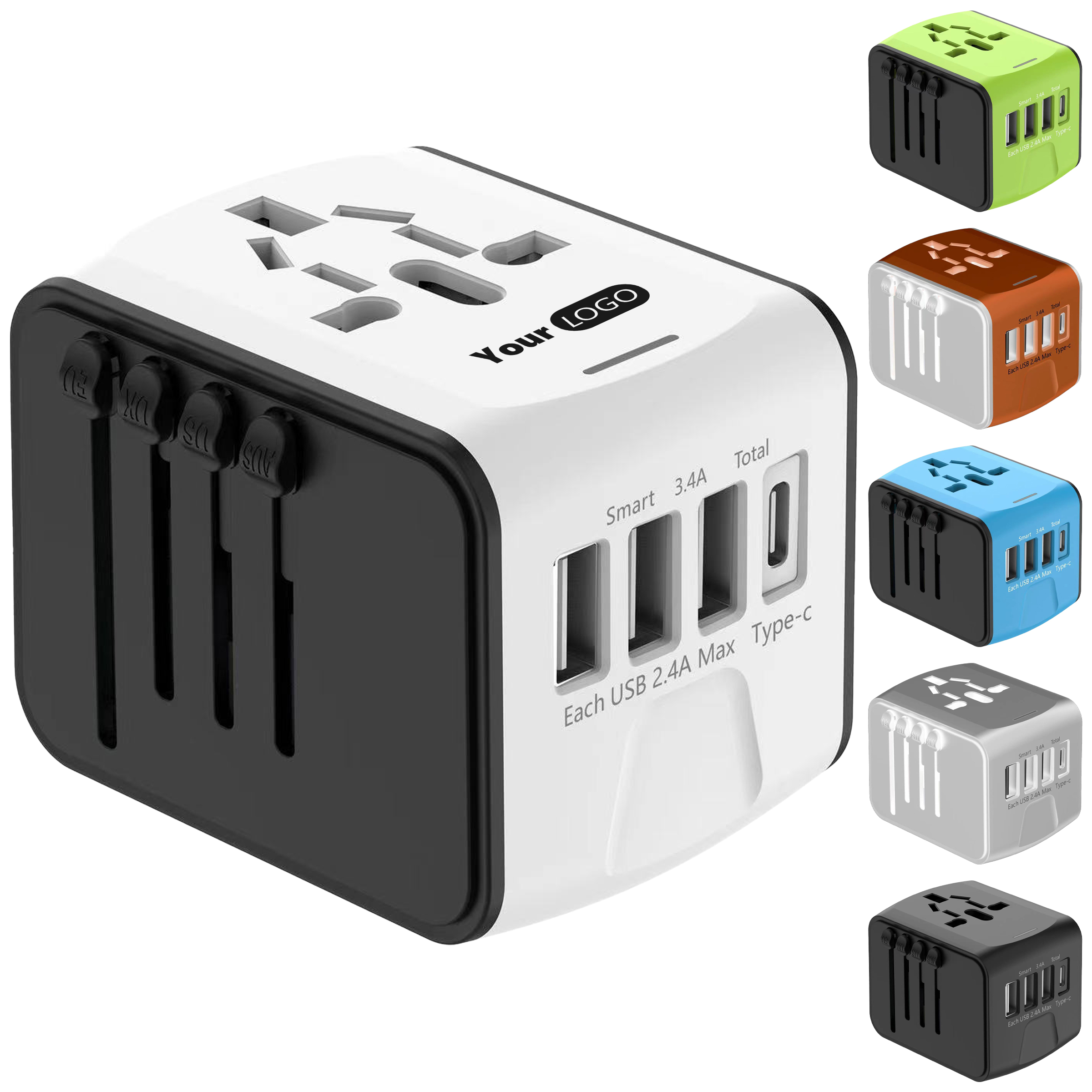 Plastic Universal Adapter With Usb & Type-C Ports 2