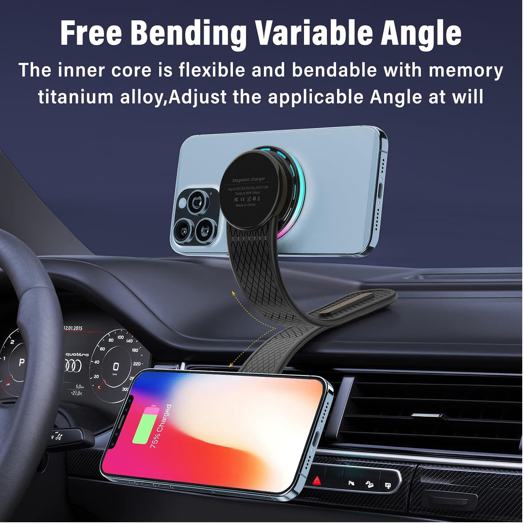 15W Magnetic Wireless Car Phone Charger Holder 5