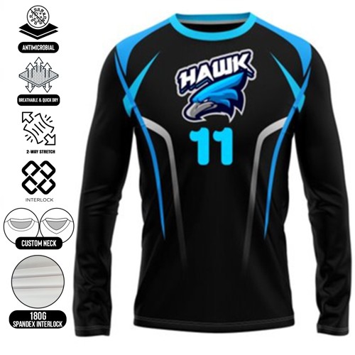 Men's Custom Full Sublimation Long Sleeve Soccer Jersey - 2-Way Stretch PolySpandex Interlock 3