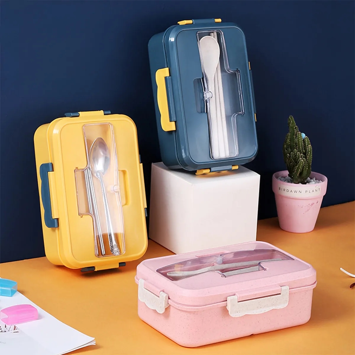1L Thickened Portable Insulated Lunch Box (With Cutlery Set) 2