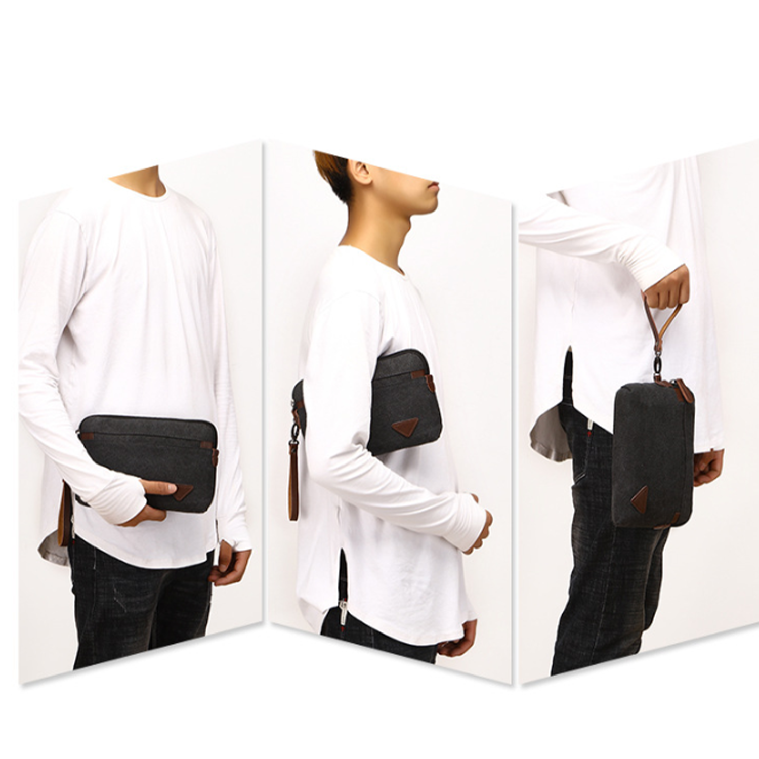 Men's Canvas Casual Zipper Wristlet Clutch Bag 6