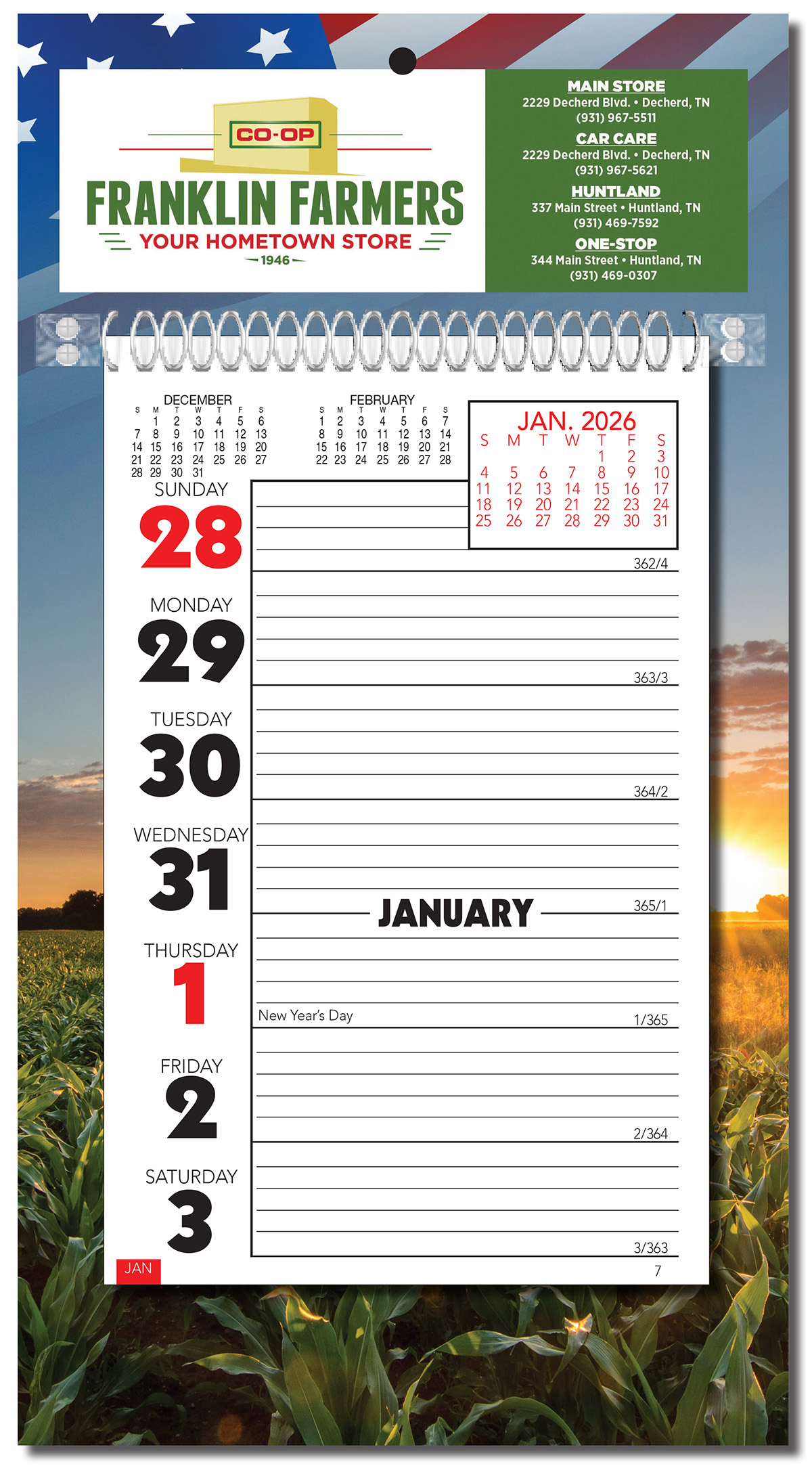 Full Color Almanac Week View Wall Calendar 2