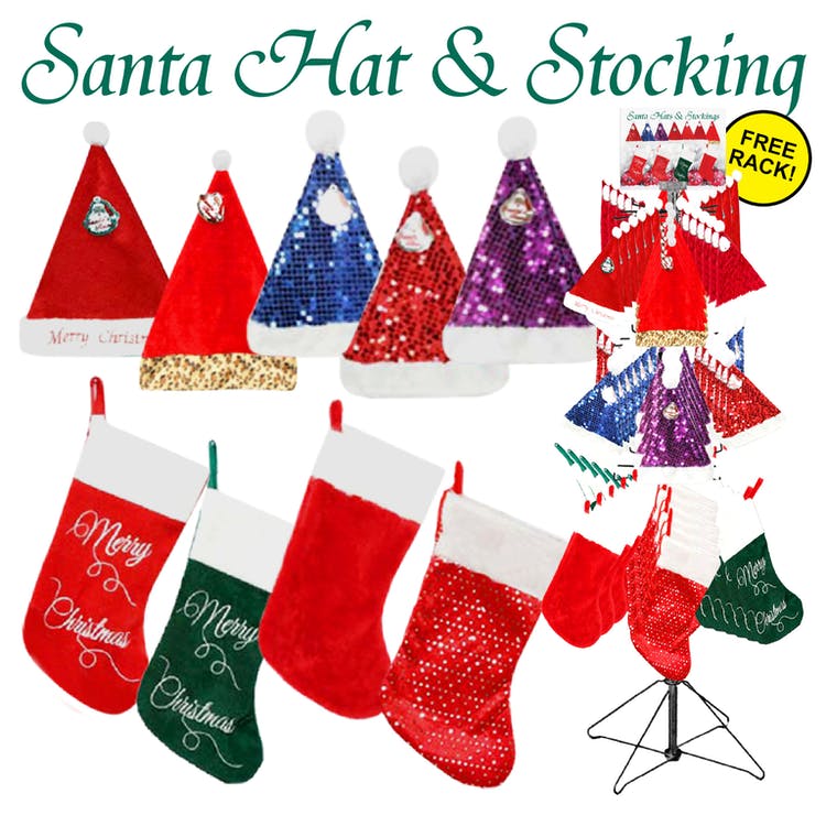 Santa Hats & Stockings - Cotton Assorted Colors 2