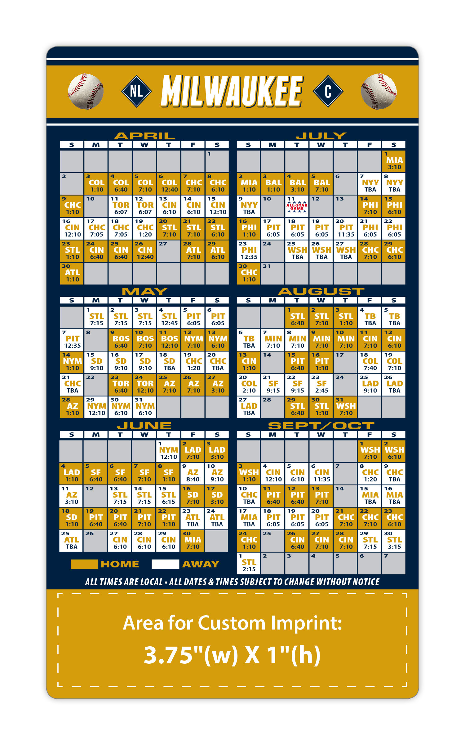 Magnet Sport Schedules - 4x7 Baseball Round Corners - 25 mil. 3
