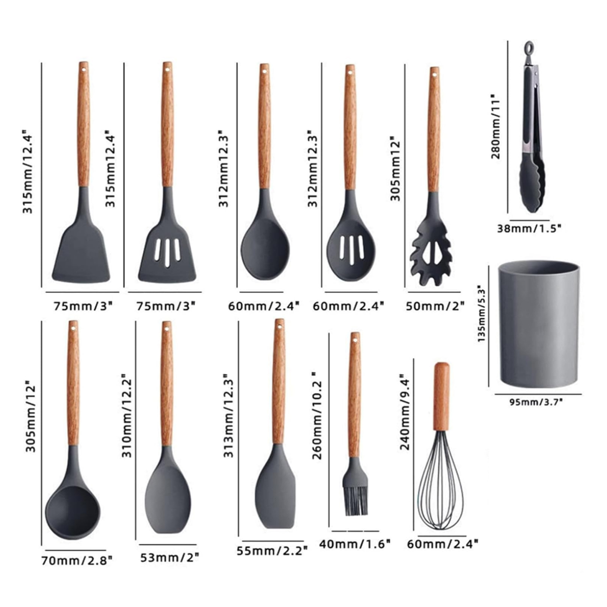 12-Piece Silicone Kitchen Utensil Set with Wood Handles 5