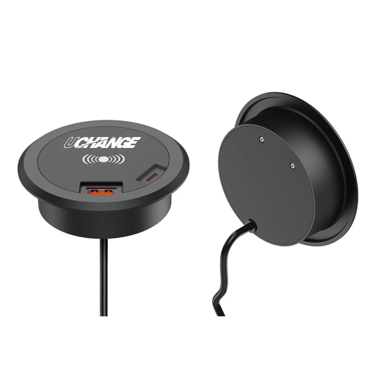 5W 60mm Desk Grommet Wireless Charger With USB A And C 4
