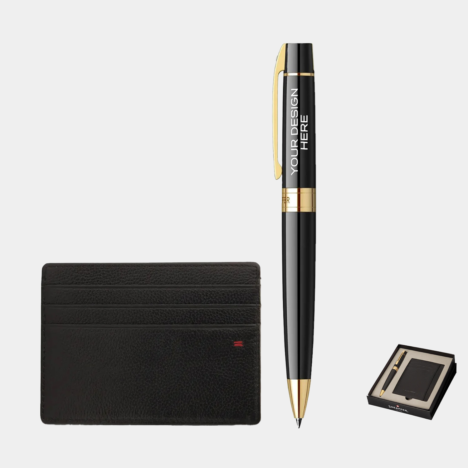 SHEAFFER® Executive Gift Set Glossy Black Gold Trim 300 Ballpoint Pen with Credit Card Holder 7
