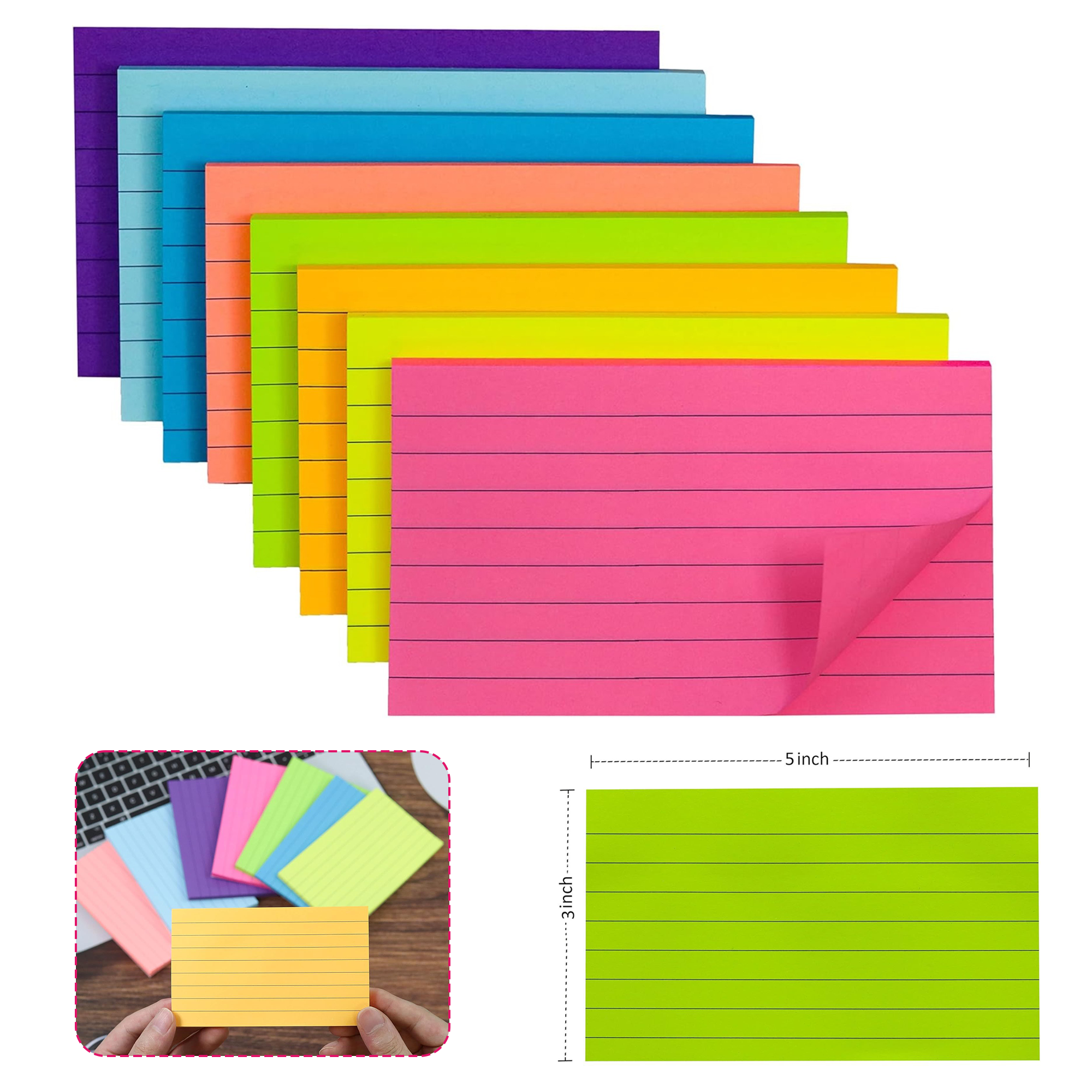 Lined Sticky Notes Index Flash Cards for School Office 2