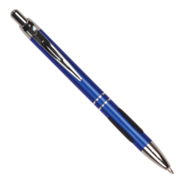 Laser Engraved Blue Ball Point Pen with Rubber Gripper 1