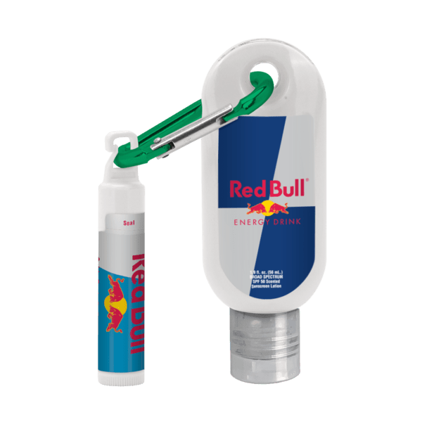 Custom 1.9 oz. SPF 50 Sunscreen with Carabiner and SPF 15 Lip Balm in White Tube with Hook Cap 9