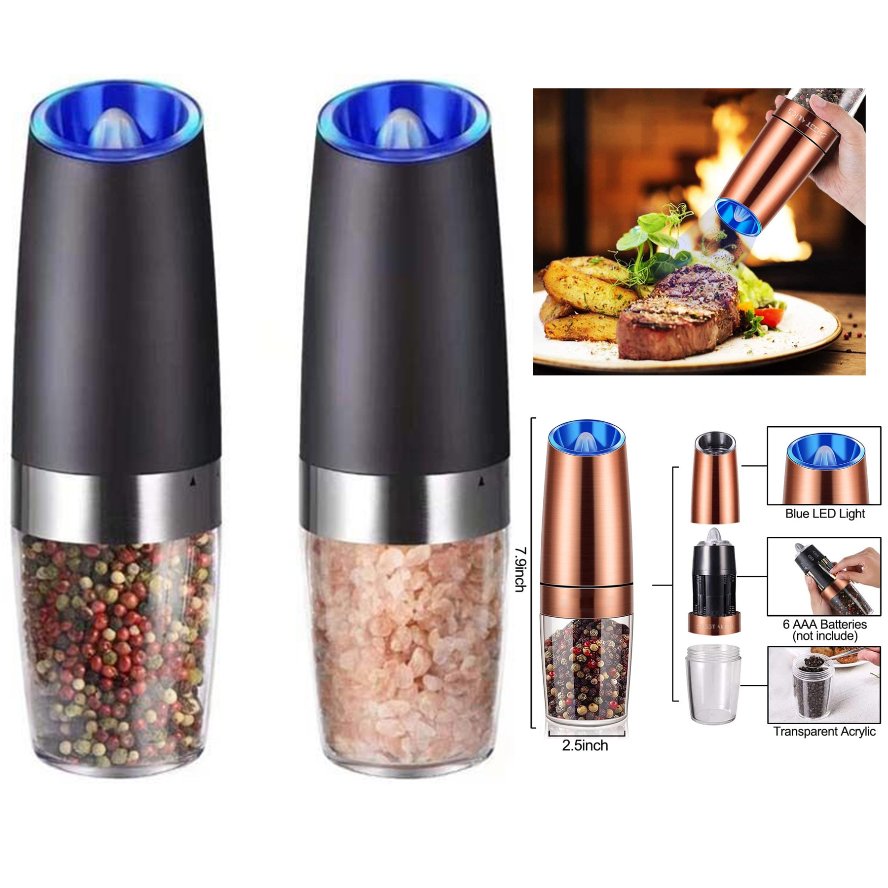 Gravity Electric Pepper and Salt Grinder Set 2