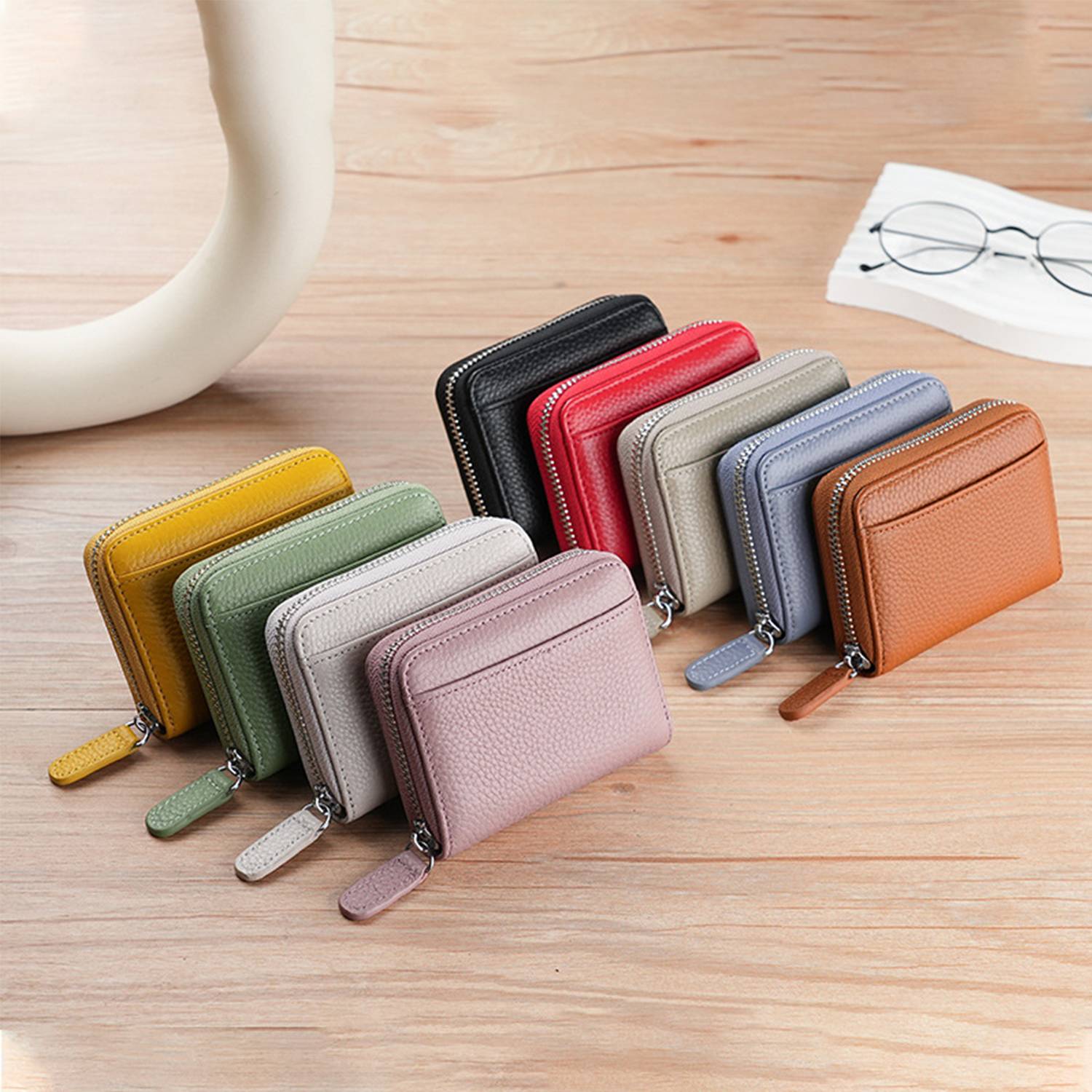 Multifunction Zippered Leather Organ Purse Coin Pouch 6