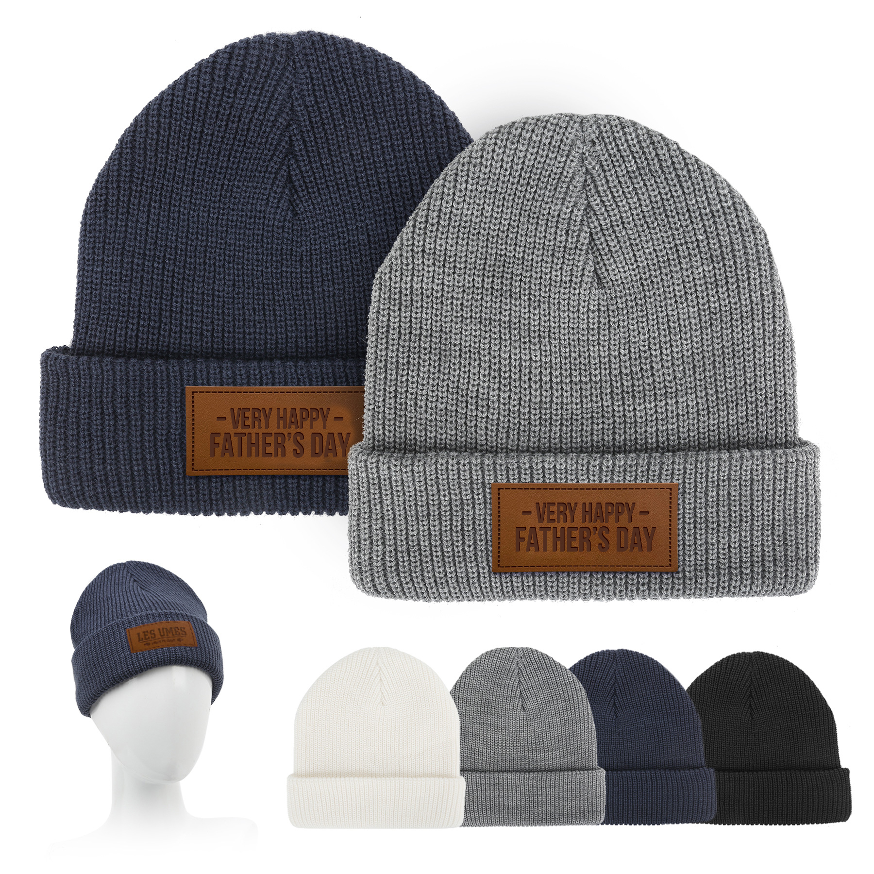 Cuffed Knit Beanie With Faux Leather Patch 2