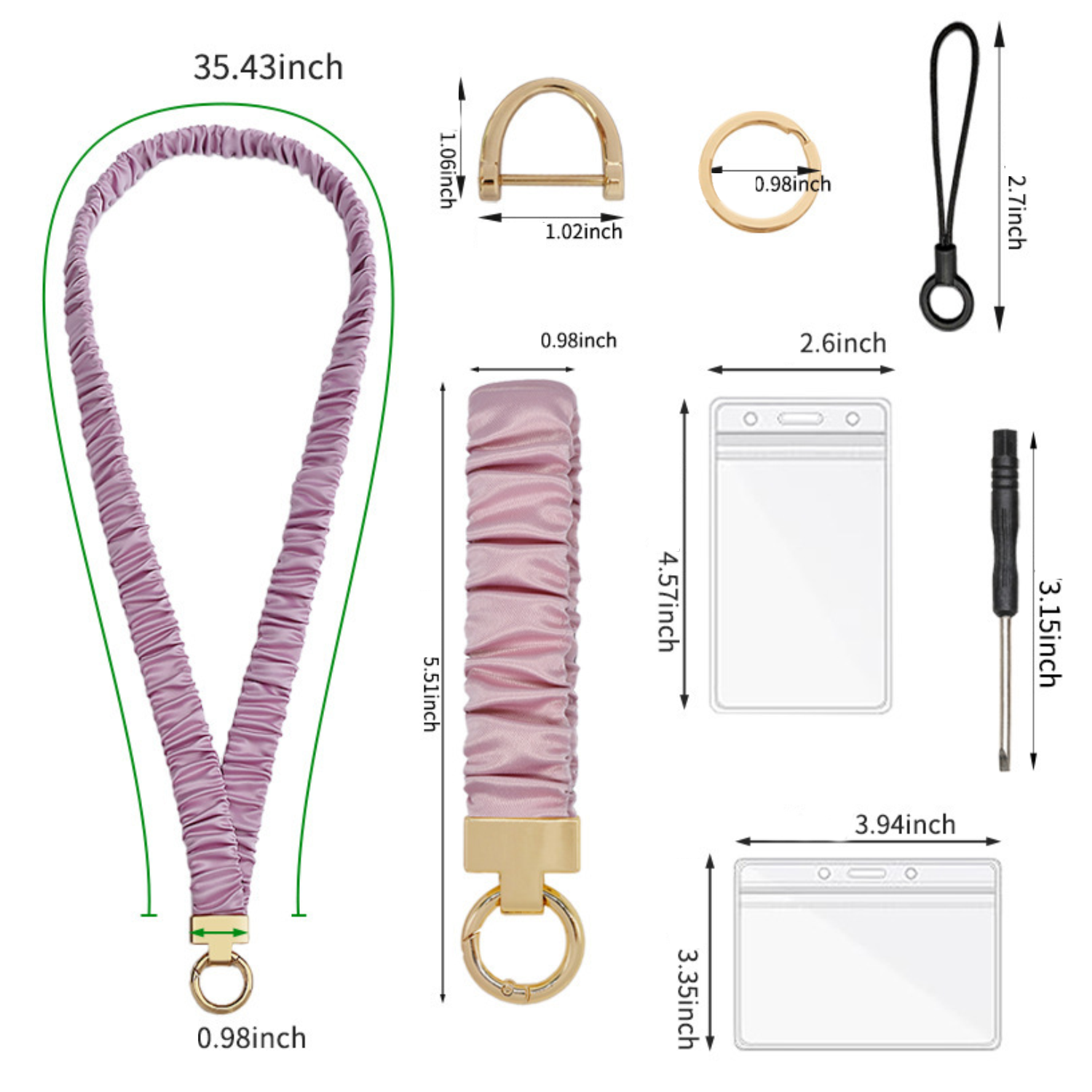 Pleated Polyester Neck Lanyard Wristlet Set w/ ID Holder 8