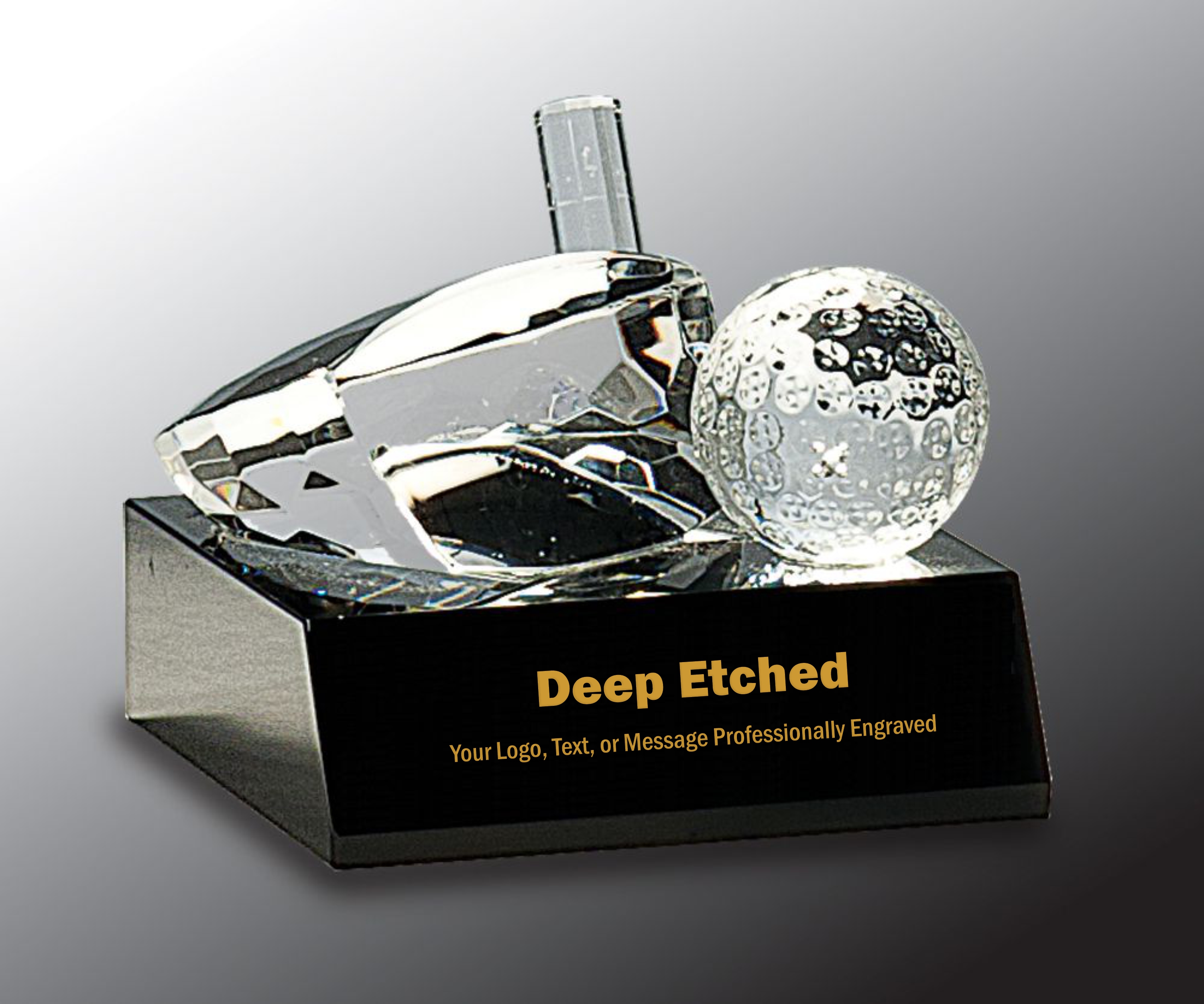 3" Clear Crystal Golf Ball & Club on Black Pedestal Base Award