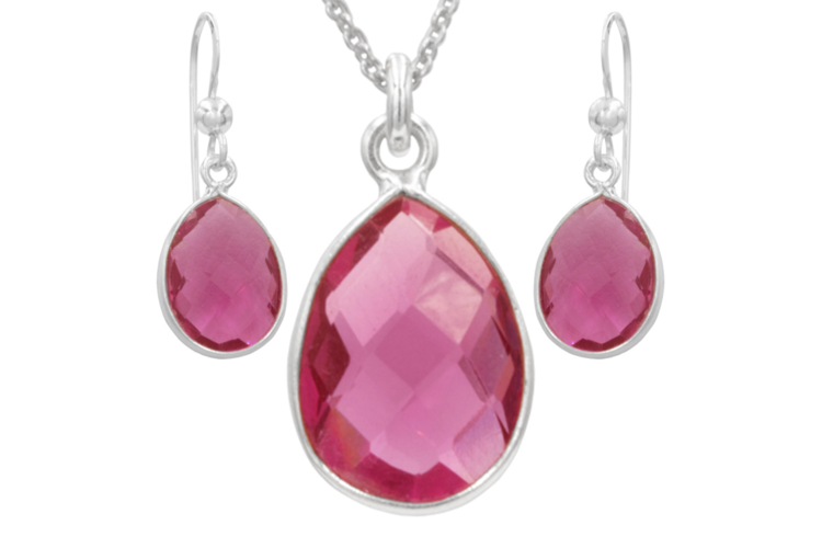 Antwerp Sterling Silver Pink Quartz Earrings and Necklace Set 2