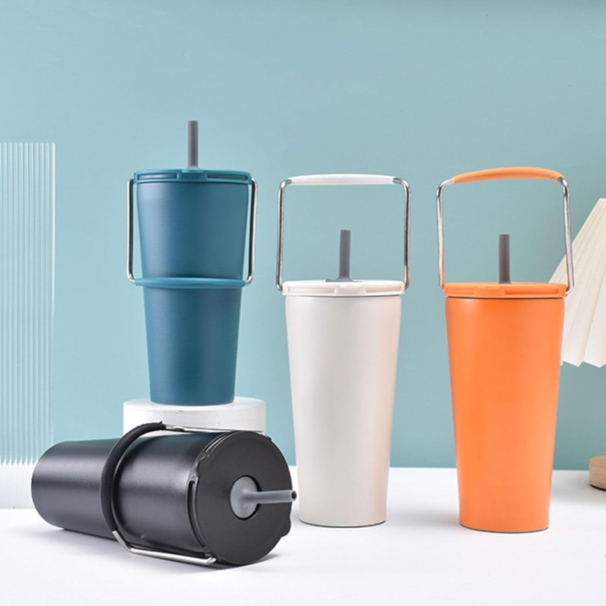 20Oz. Stainless Steel Handle Tumbler with Straw Lid 4