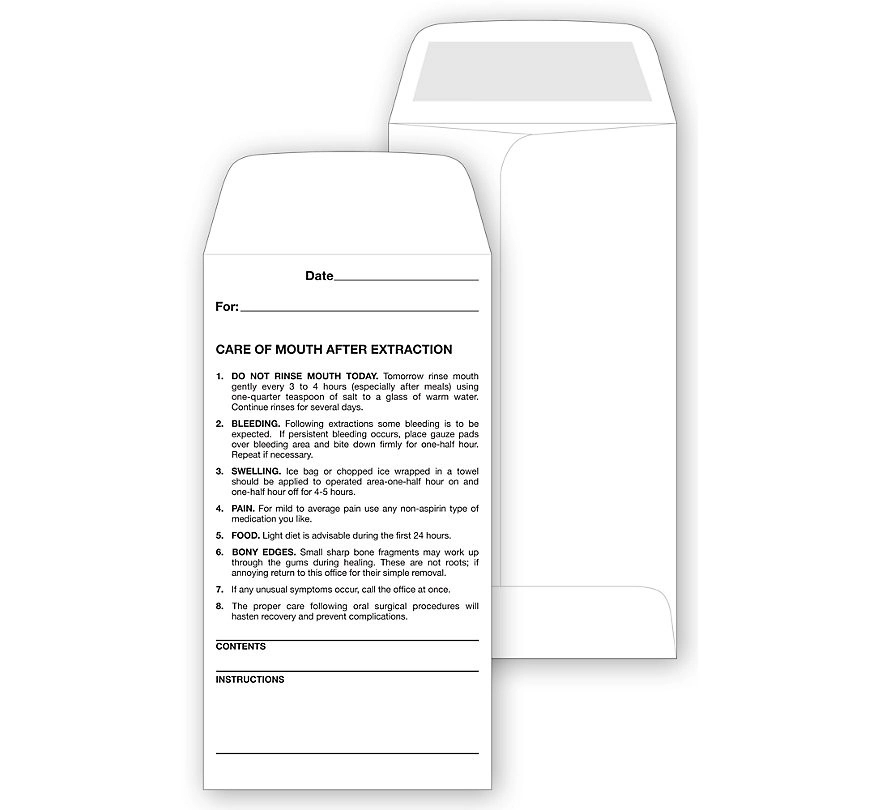 Envelopes, Dental Post Operative Instructions 2