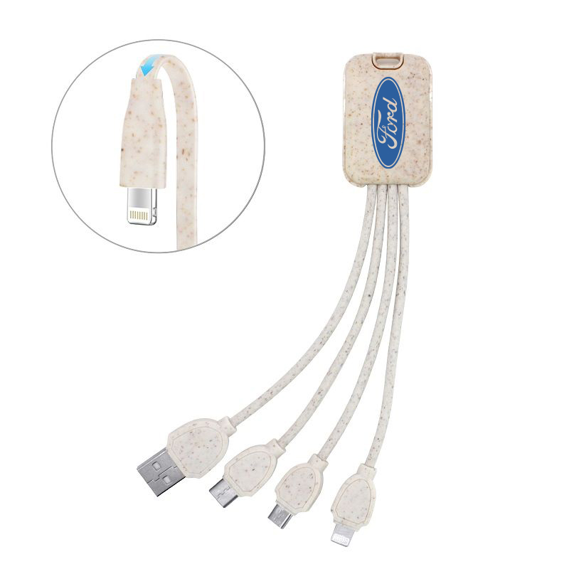 Eco Friendly Wheat Straw 4-in-1 Charging Cable With Type C, Lightning And Micro USB Connector 3
