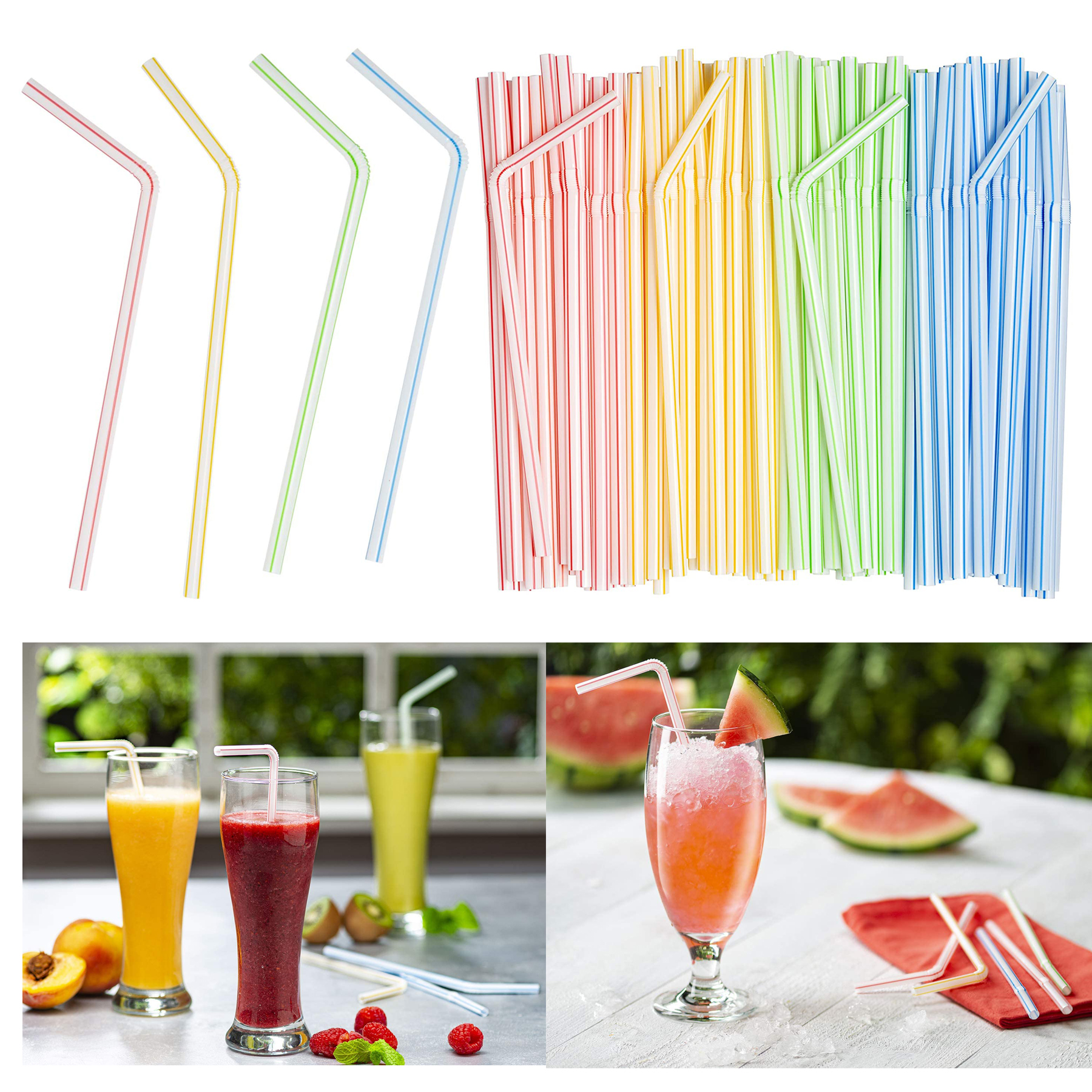7 3/4 Inch Flexible Disposable Plastic Drinking Straws
