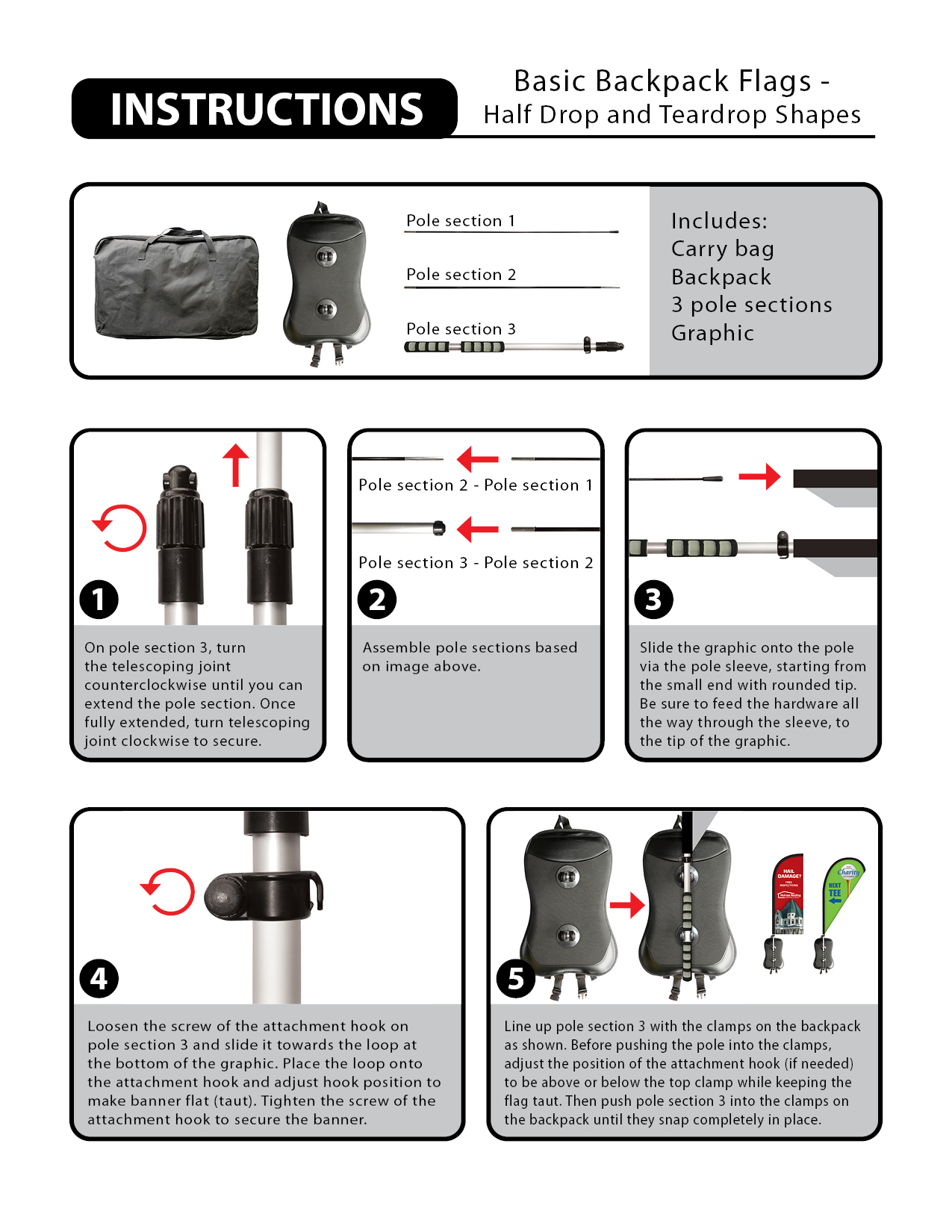 Basic Double Sided Teardrop Style Backpack Flag Kit 12