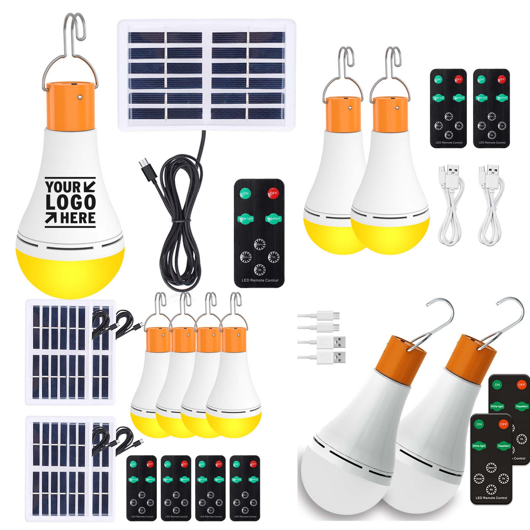 2 Pack Portable LED Camping USB Rechargeable Daylight Amber Light Bulbs With Remote Timer