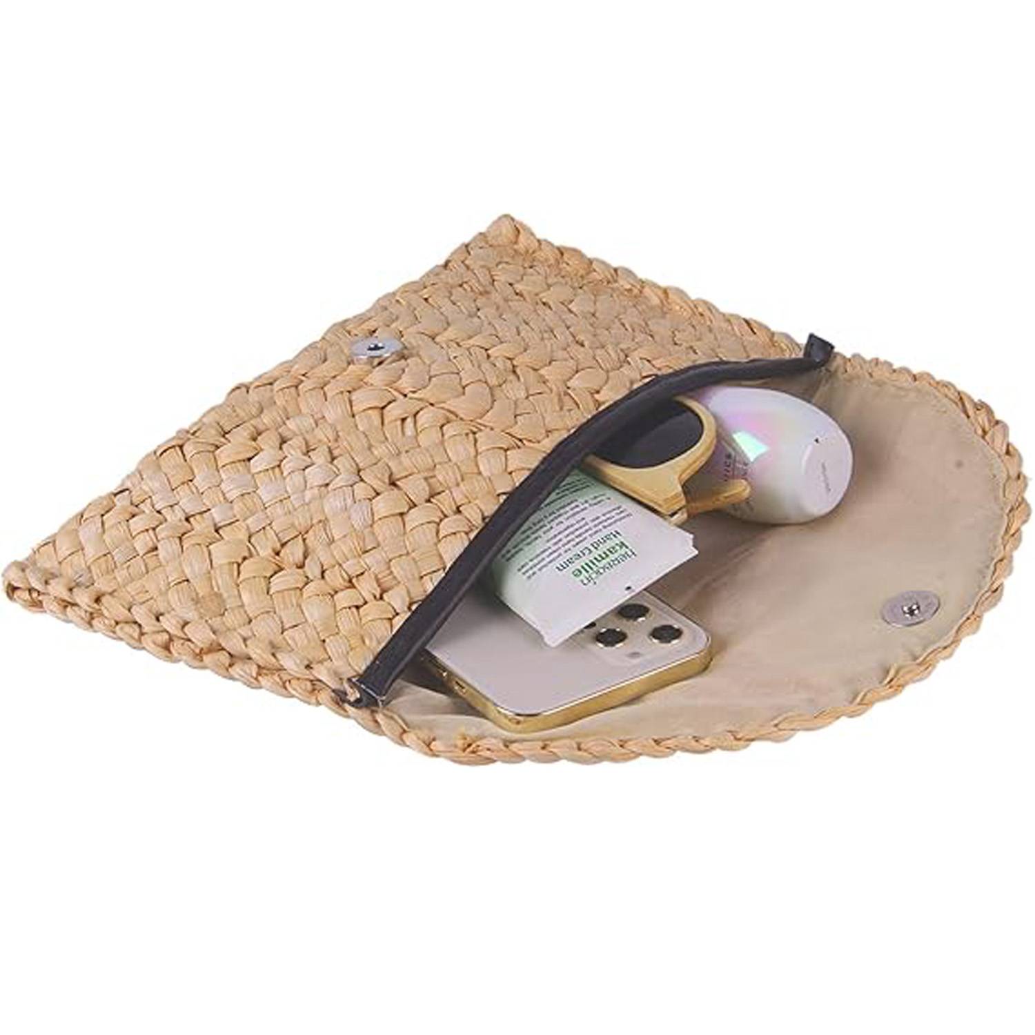 Magnetic Snap Straw Clutch Purse 8