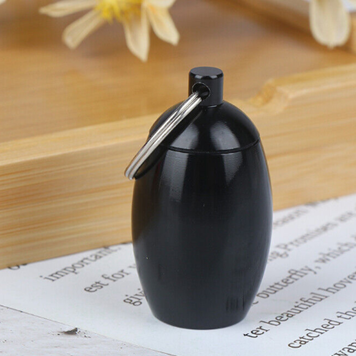 Oval Egg-Shaped Metal Pill Case Keychain & Storage 2