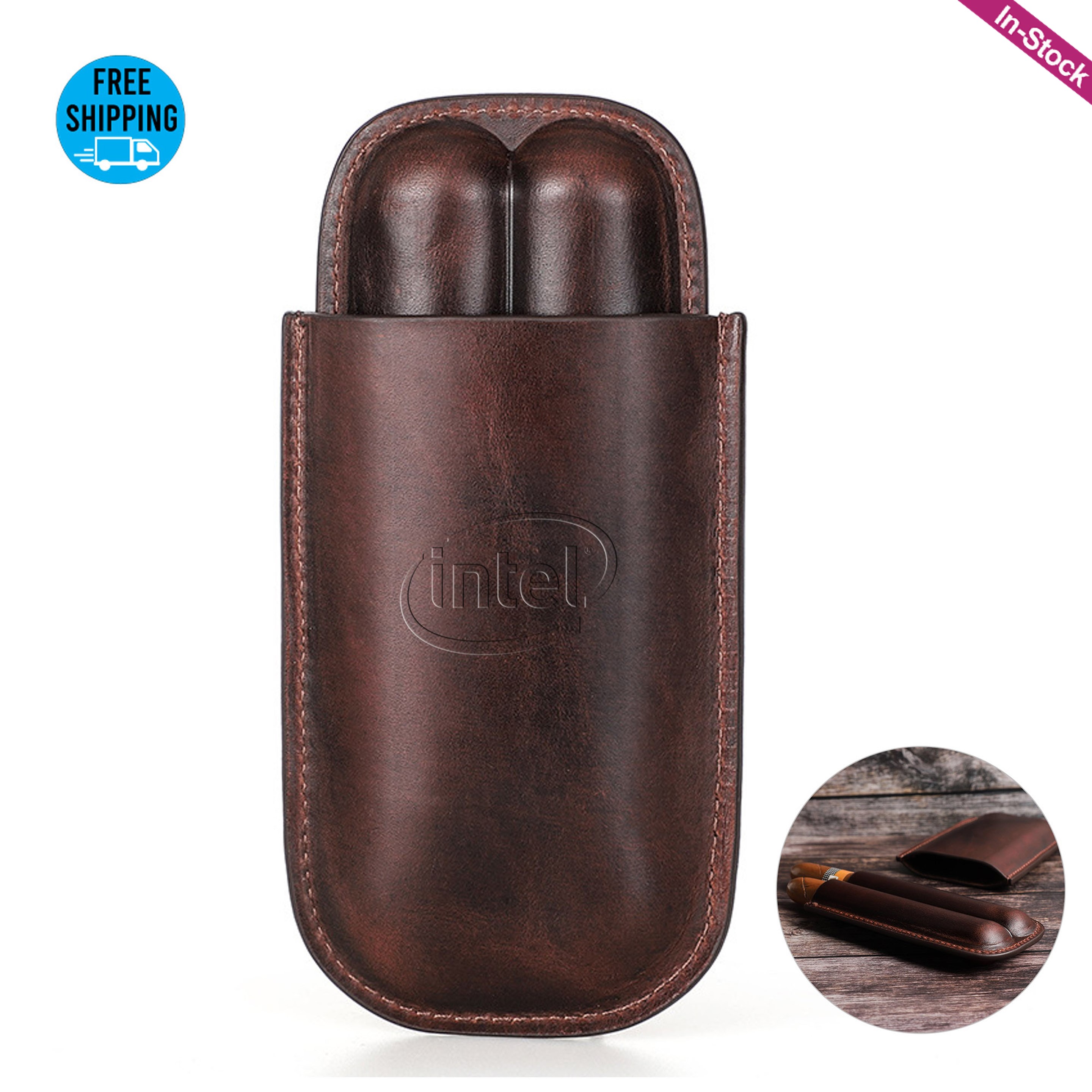 Portable Genuine Leather Cigar Case 3