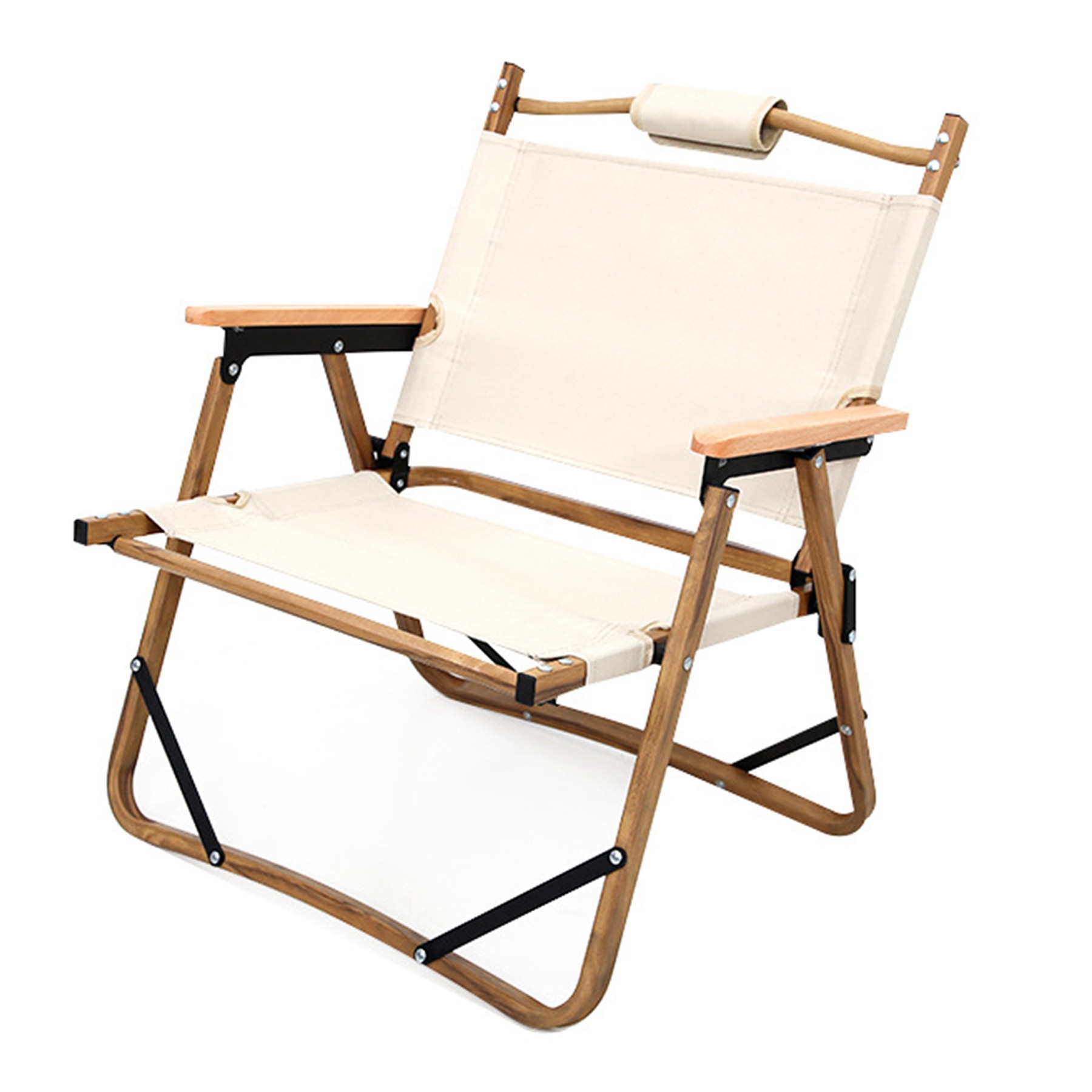 Portable Folding Chair W/ Wood Armrest 2