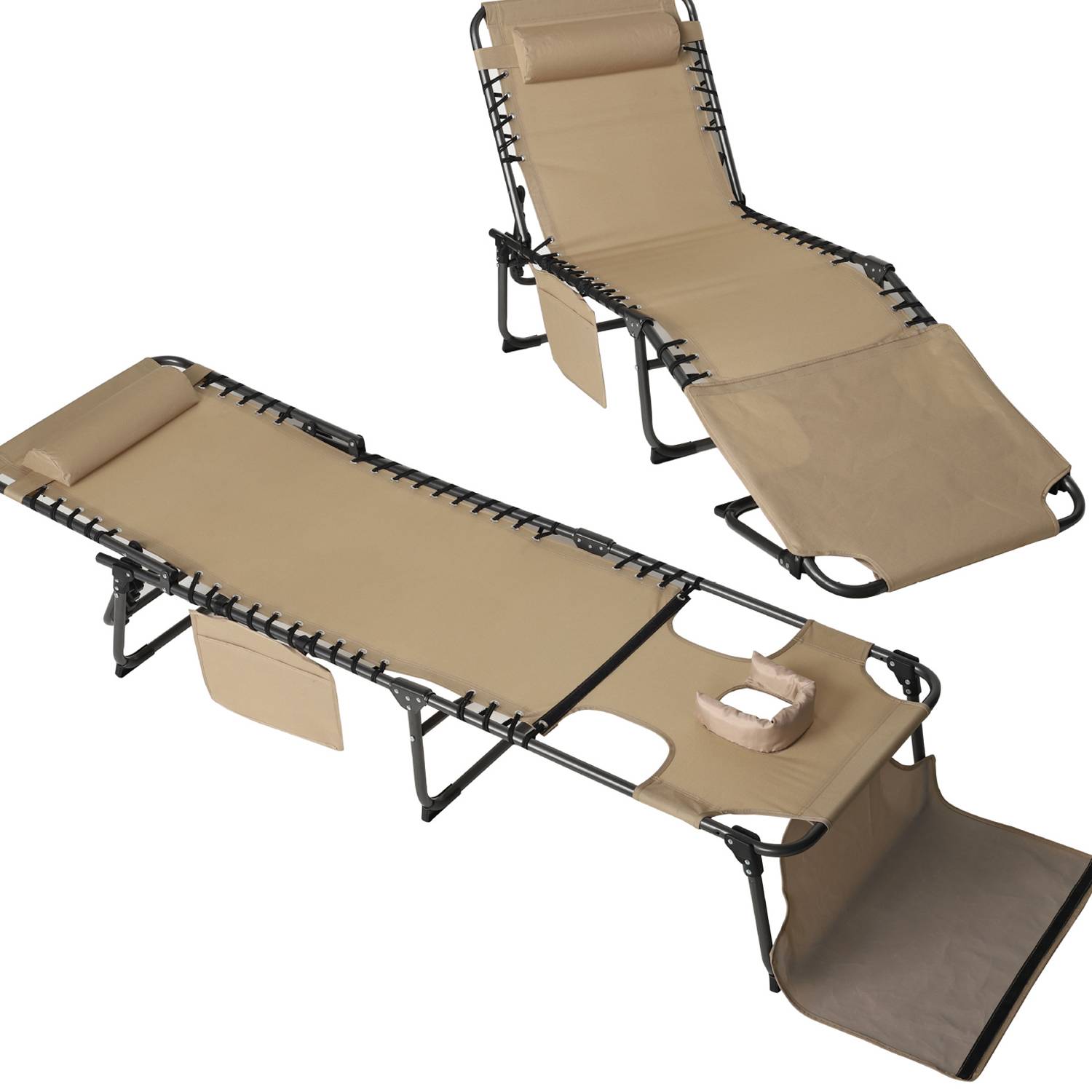 Adjustable Folding Sun Lounger w/ Face Hole and Pillow 3