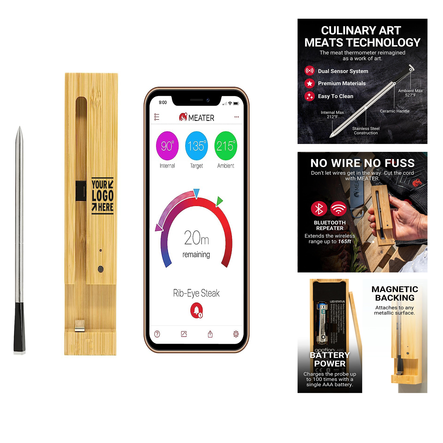 165ft Bluetooth Wireless Range Wireless Smart Meat Thermometer