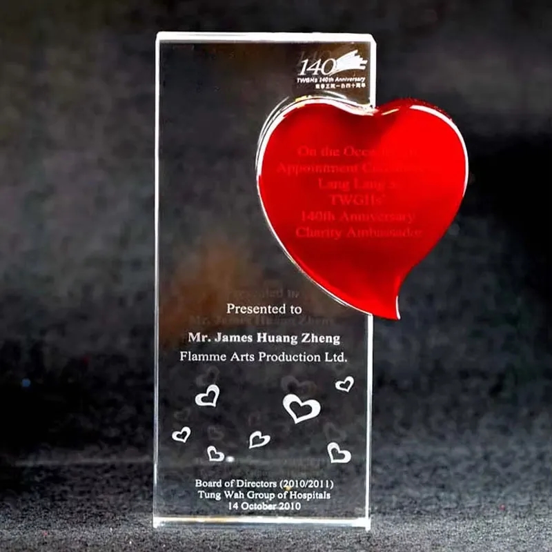Red Heart Rectangle Crystal Award 3