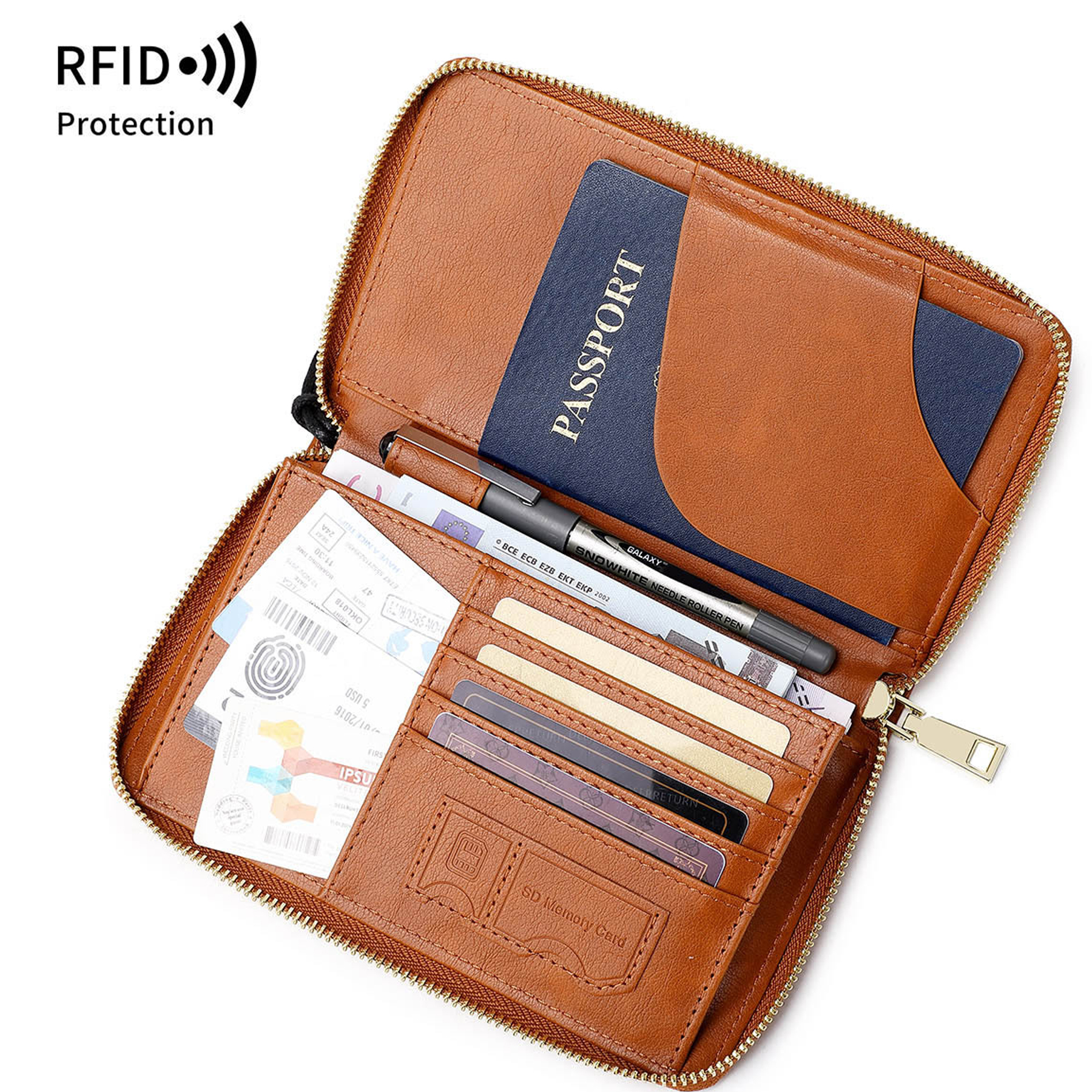 Zippered Travel Passport Wallet with Multiple Pockets 5