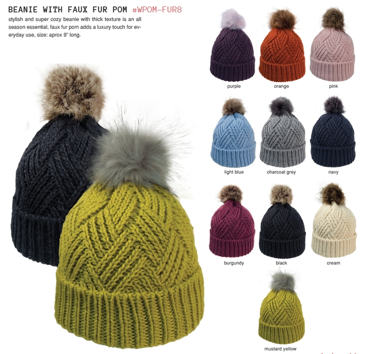 Cross Hatch Beanie w/Faux Fur Pom 2