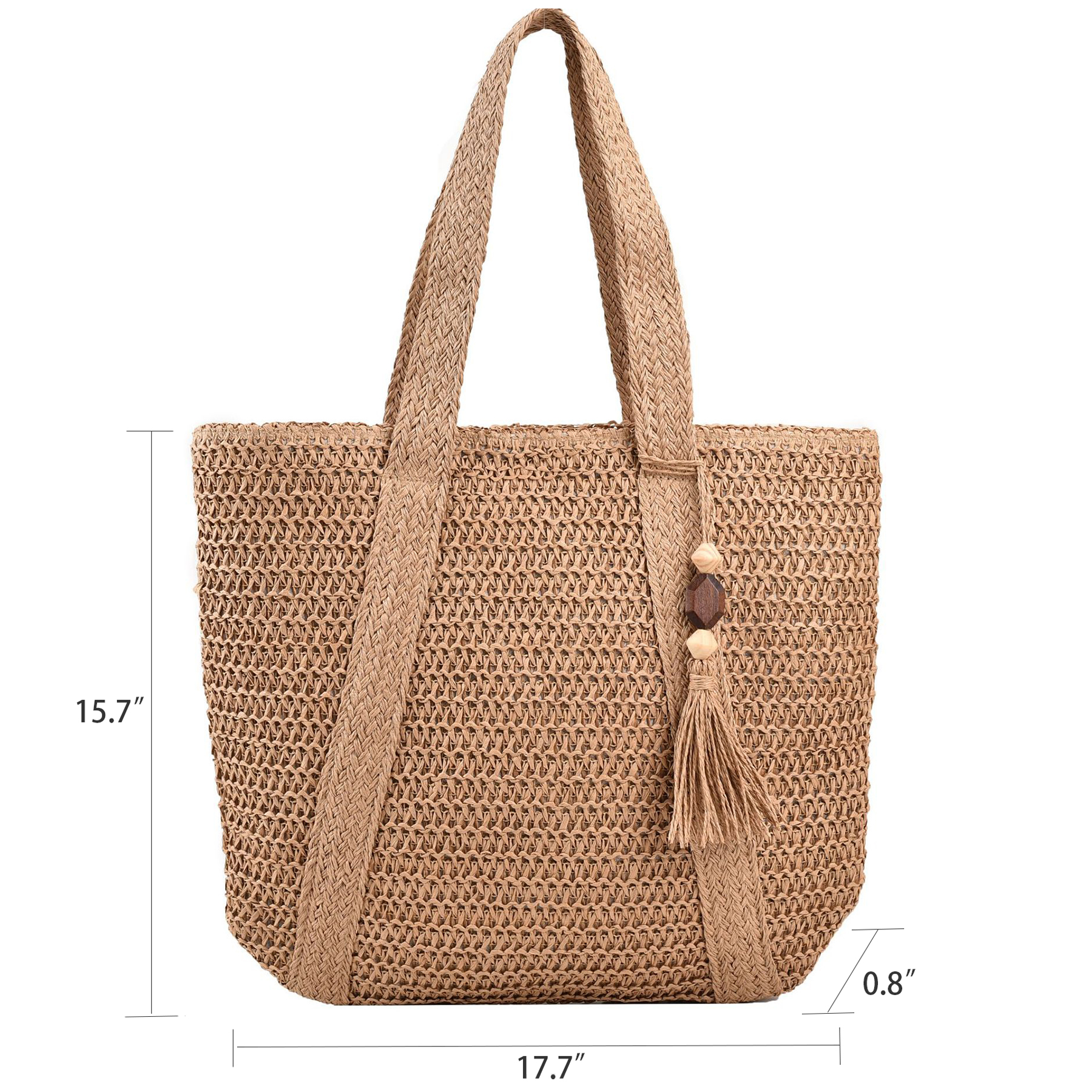Jute Straw Beach Bag Summer Woven with Tassels Large 4