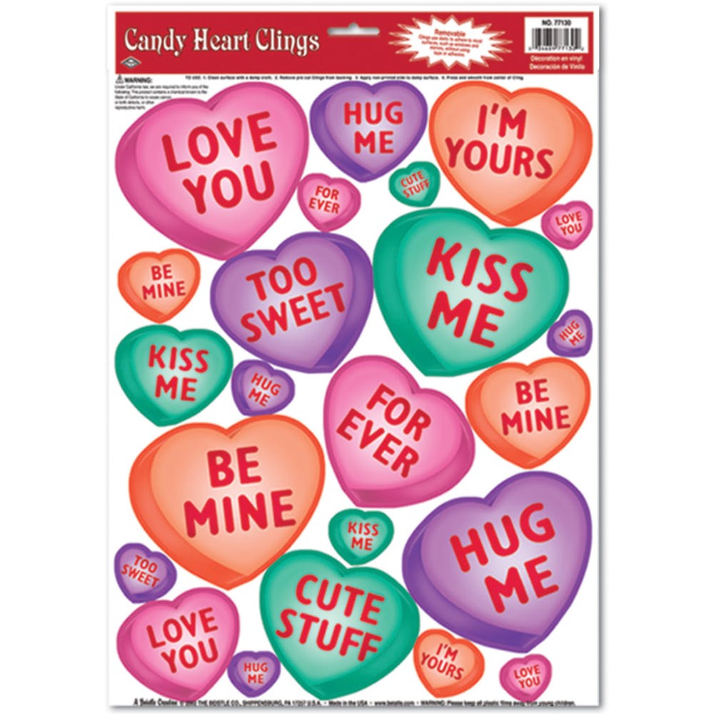 Candy Heart Clings - 23 Stickers Removable 2