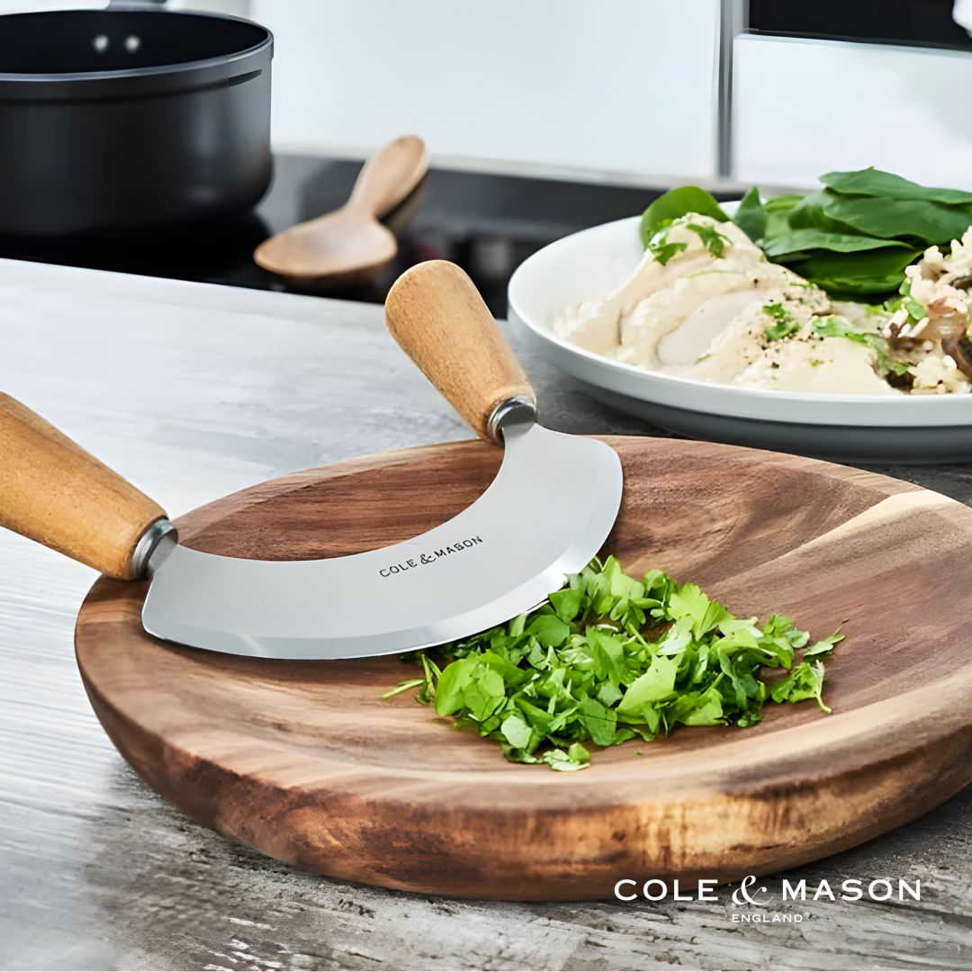 Cole & Mason™ Ashden Herb Mezzaluna w/Chopping Board 14