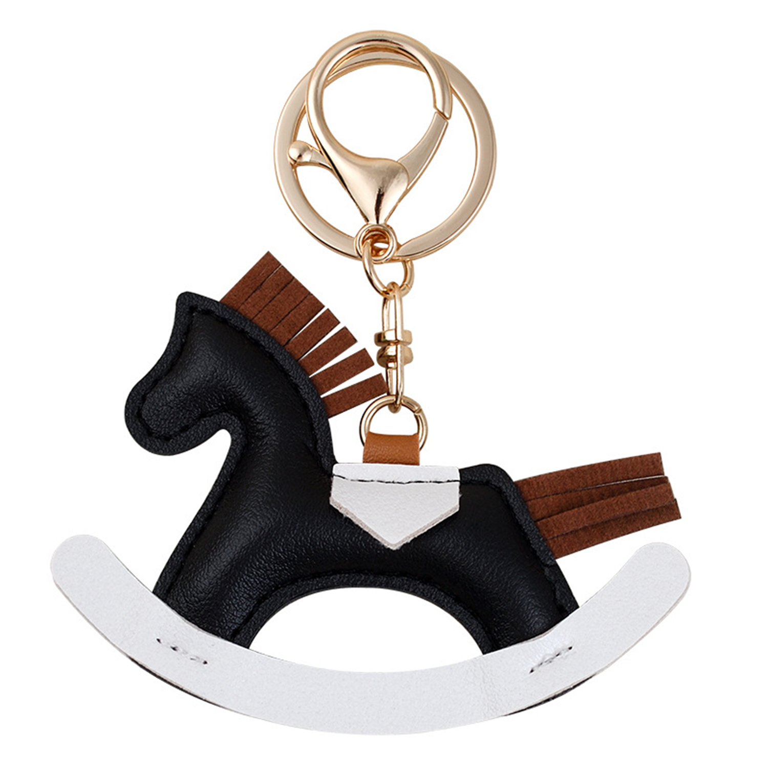 Vintage PU Leather Rocking Horse Pendant Keychain 2