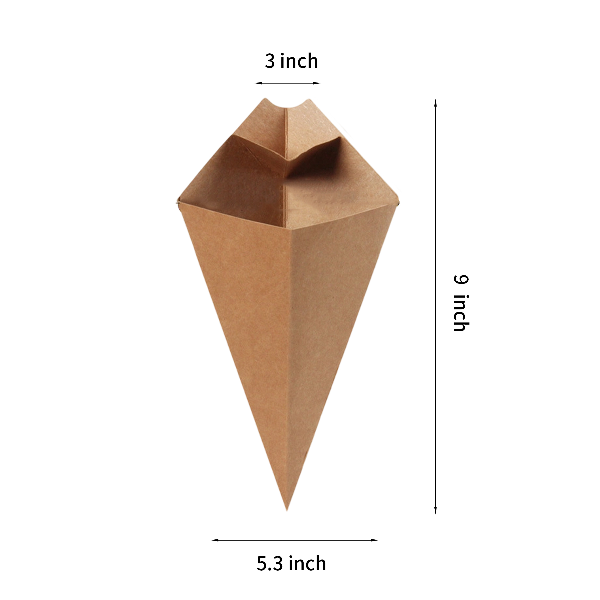 Kraft Paper Cone Holder With Sauce Section 5.3" By 3" By 9" 2