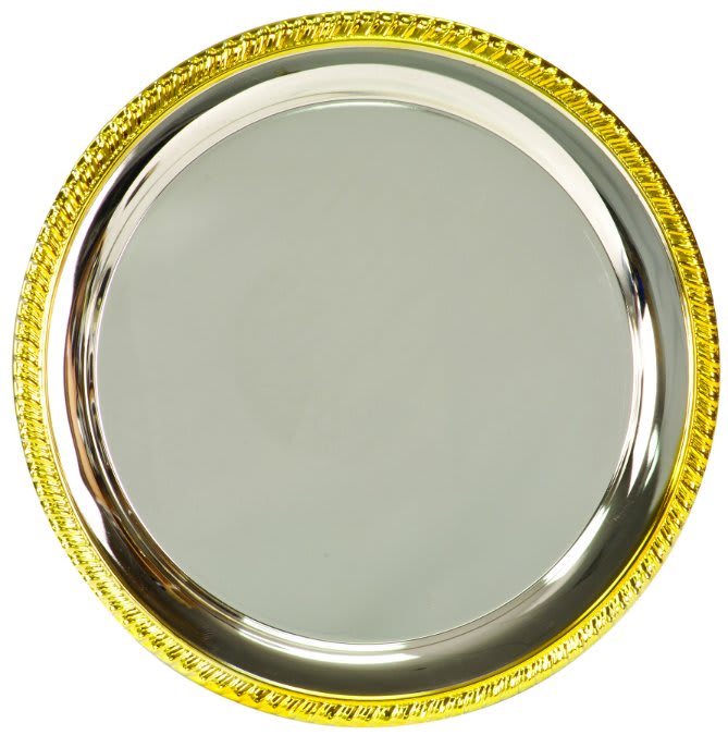 12" Round Gold Rim Silver Plated Tray 2