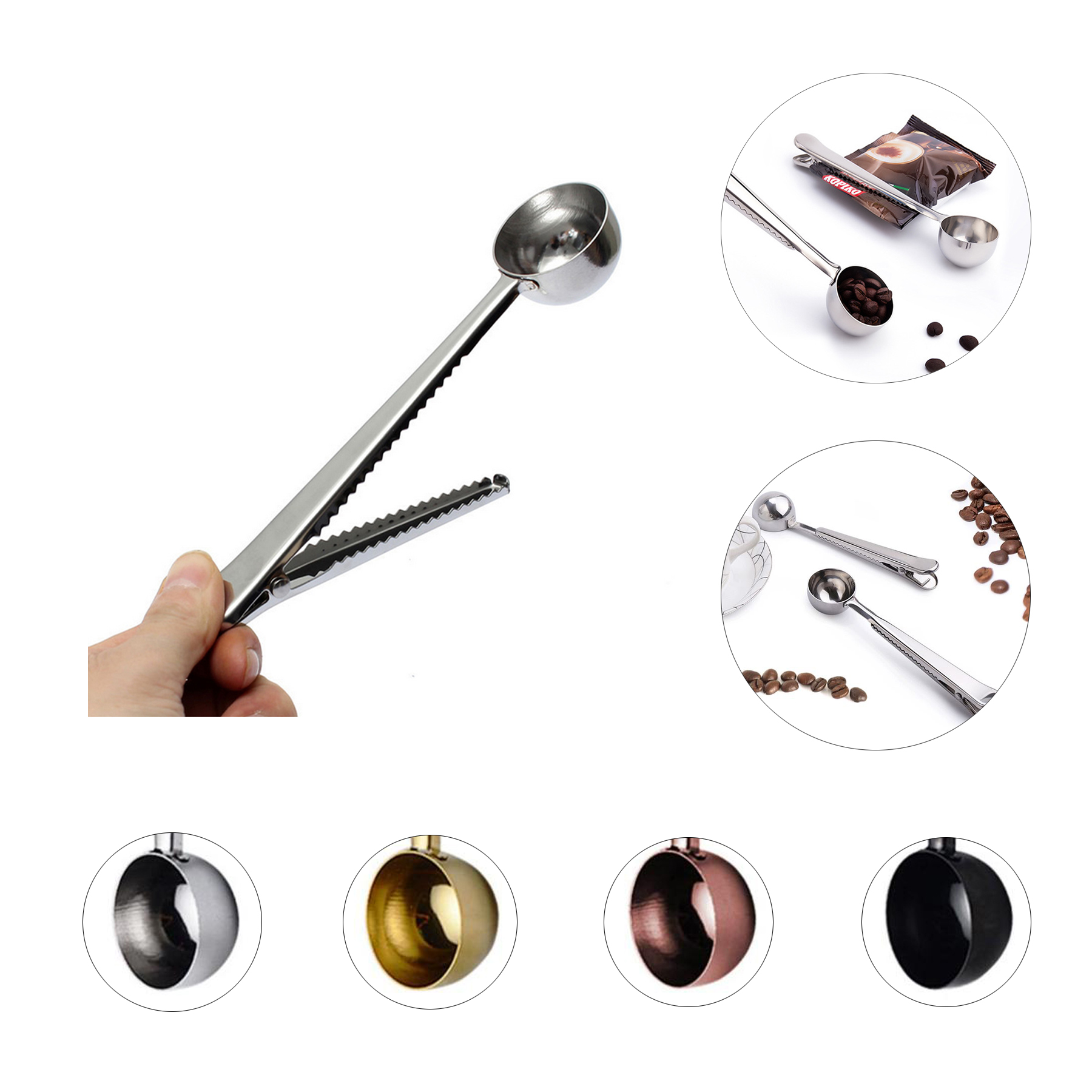 Stainless Steel Kitchen Supplies Coffee Scoop With Clip 3